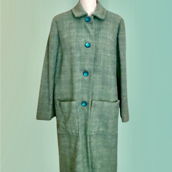 EUC! WOMEN’S VINTAGE GRAYISH-GREEN TWEED WOOL LONG COAT - Picture 3 of 11